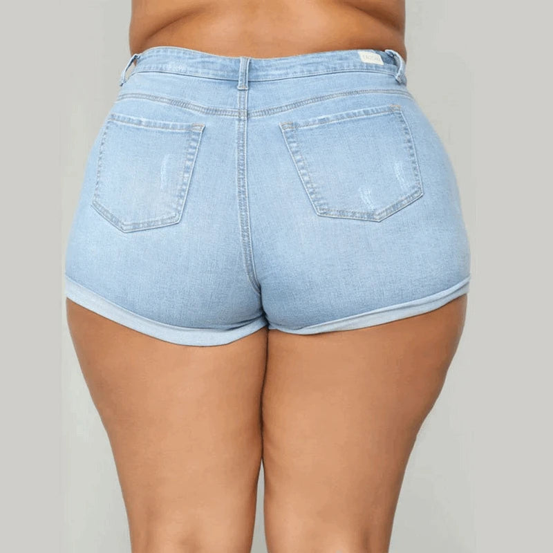 Women Casual Summer Denim Jean Shorts Plus Size High Waisted Frayed Raw Hem Casual Jeans Shorts With Pocket 3XL4XL ouc1542