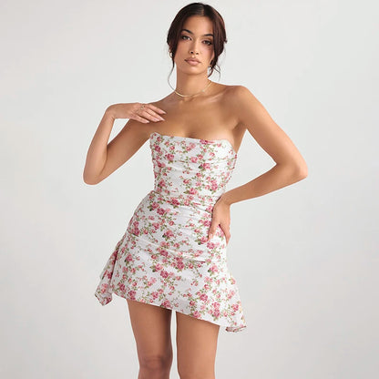 Women's Dresses Corseted Floral Slim Big Backless Dresses European and American Casual Vacation Style Sexy Spice Girl Short Dre