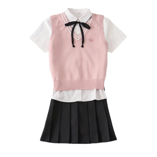 Adult Women Japanese Korean Student JK Uniform Suits Autumn And Winter Shirt + Sweater Vest + Pleated Skirt Girls School Dresses