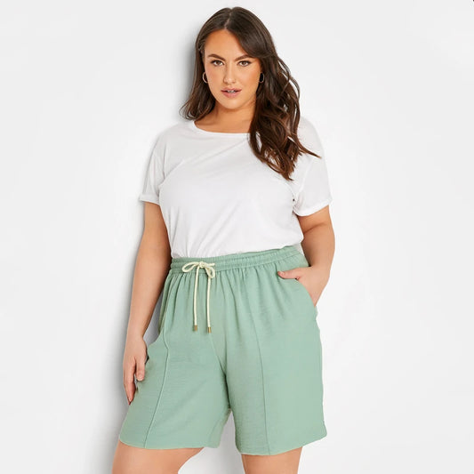 Plus Size Elastic Drawstring Waist Summer Casual Shorts Women Pocket Side Loose Lightweight Sports Shorts Large Size 6XL 7XL 8XL