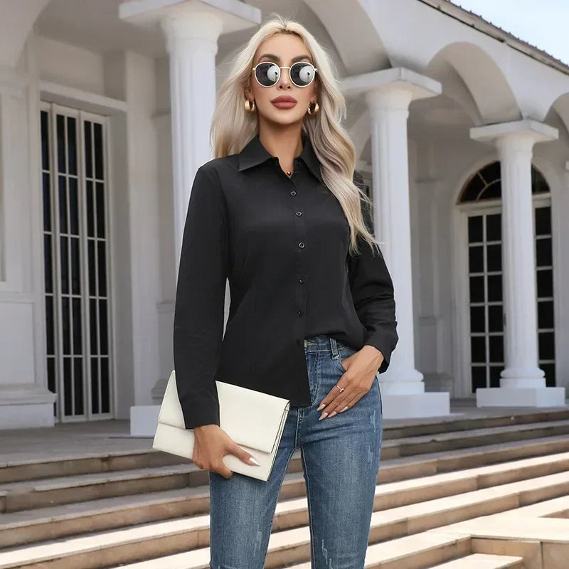 White Shirt Women Fashion Business Shirts Office Lady Long Sleeve Blouse L-6XL Women Clothing Button Shirt Plus Size Ladies Tops