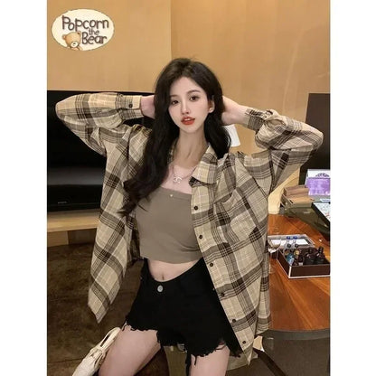 Women's Plaid Blouse Long Sleeve Check Shirt Green Pink Tops Female Basic Cheap Women's Korean Fashion Reviews Many Clothes