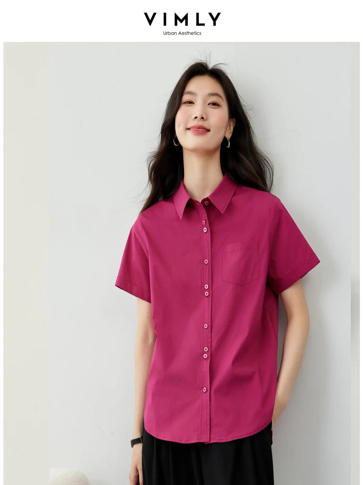 Vimly Cotton Blend Button Up Shirt for Women  Autumn Pointed Collar Long Sleeve Straight-cut Shirts & Blouses Workwear M3536