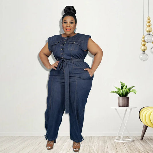 Plus Size Sleeveless Jean Jumpsuit Female Denim Cloth Women One Piece Outfit Casual Pencil Pant 2023 Autumn Elegant Jumpsuit