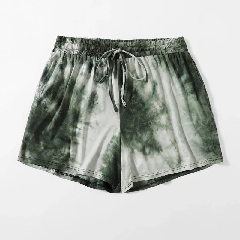 Plus Size Drawstring Waist Summer Casual Tie Dye Shorts Women Loose Wide Leg Knot Shorts Large Size Sports Shorts 6XL 7XL 8XL