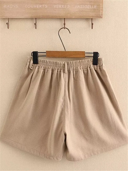 Plus Size Women's Summer Shorts Twill Blend Cotton Wide Leg Shorts With Large Pockets At The Front Sides Loose Fitting Thin Pant