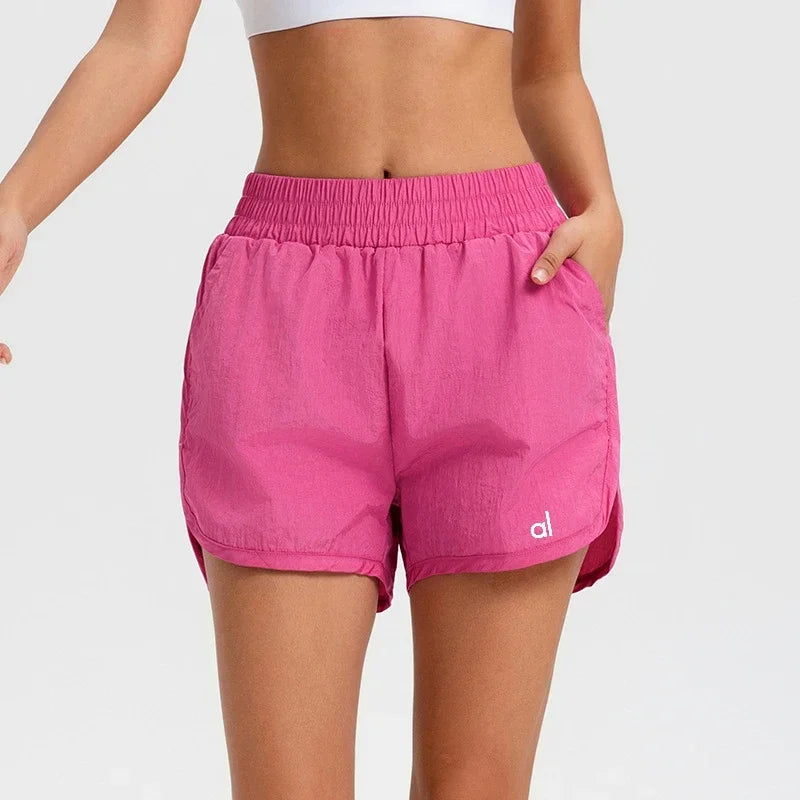 AL Summer Shorts Women Sweat Absorbing Quick Drying Fitness High Waisted Yoga Hot Pants Anti Exposure Sports Training Shorts