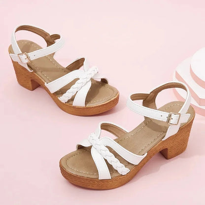 Ankle Strap High Heels Sandals Women Summer 2023 Weave Cross Band Gladiator Sandals Woman Chunky Heeled Platform Sandalias Mujer