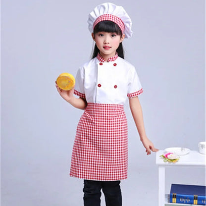 Kids Chef Jackets Kitchen Roleplay Uniform Cook Hat Restaurant Cosplay Costumes Halloween Children Waiter Waitress Clothing Sets