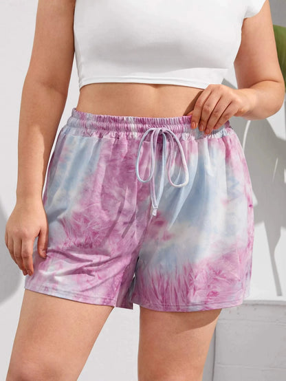 Plus Size Summer Loose Casual Shorts Women Drawstring Waist Wide Leg Tie Dye Athletic Shorts Plain Lounge Shorts Big Size 5XL