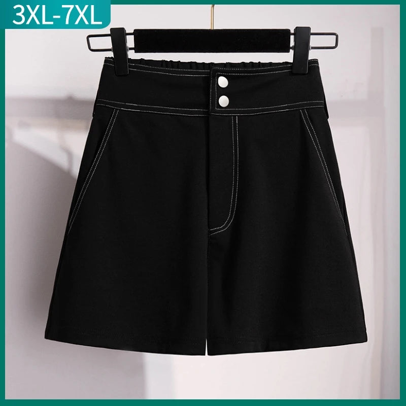 New  Ladies Summer Plus Size Shorts For Women Large Loose Casual Wide Leg Black Pocket Shorts 3XL 4XL 5XL 6XL 7XL