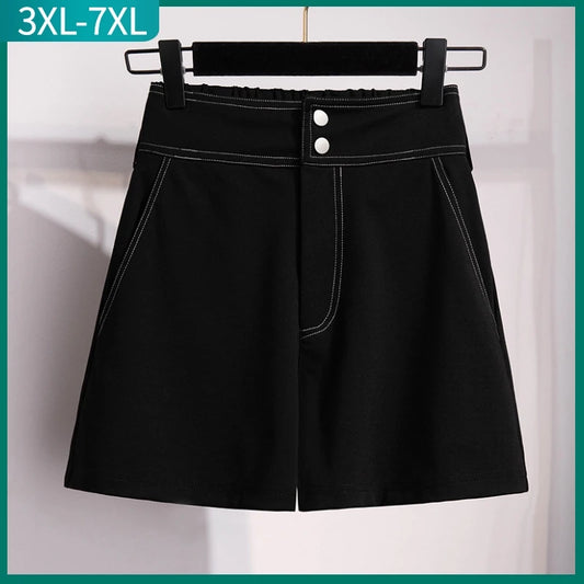 New Ladies Summer Plus Size Shorts For Women Large Loose Casual Wide Leg Black Pocket Shorts 3XL 4XL 5XL 6XL 7XL