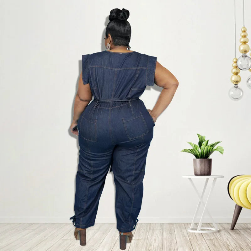 Plus Size Sleeveless Jean Jumpsuit Female Denim Cloth Women One Piece Outfit Casual Pencil Pant 2023 Autumn Elegant Jumpsuit