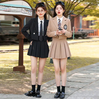 Women's Set 2023 New Short Suit+Pleated Mini Skirt Set Female Student School Uniform Female JK Uniform School Girl Piece Set