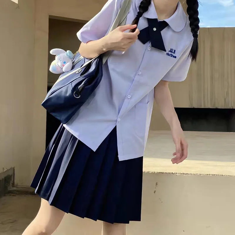 Thai School Uniform Round Neck JK Uniform Student Shirt Female Class Uniform Thai Shirt Taboo Girl High School Summer Suit