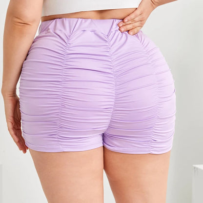 Plus Size Elastic Waist Sexy Summer Casual Ruched Shorts Women Solid Purple High Waist Skinny Biker Shorts Female Large Size 6XL