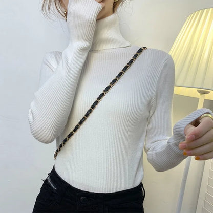 New Knitting Pullover Sweater Long Sleeve Bottom Shirt Slim Turtleneck Sweaters Autumn Winter Soft Blouse Jumpers For Women 2023