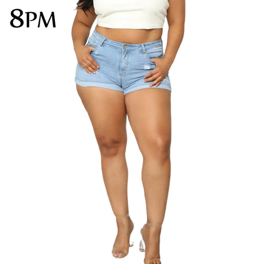 Women Casual Summer Denim Jean Shorts Plus Size High Waisted Frayed Raw Hem Casual Jeans Shorts With Pocket 3XL4XL ouc1542