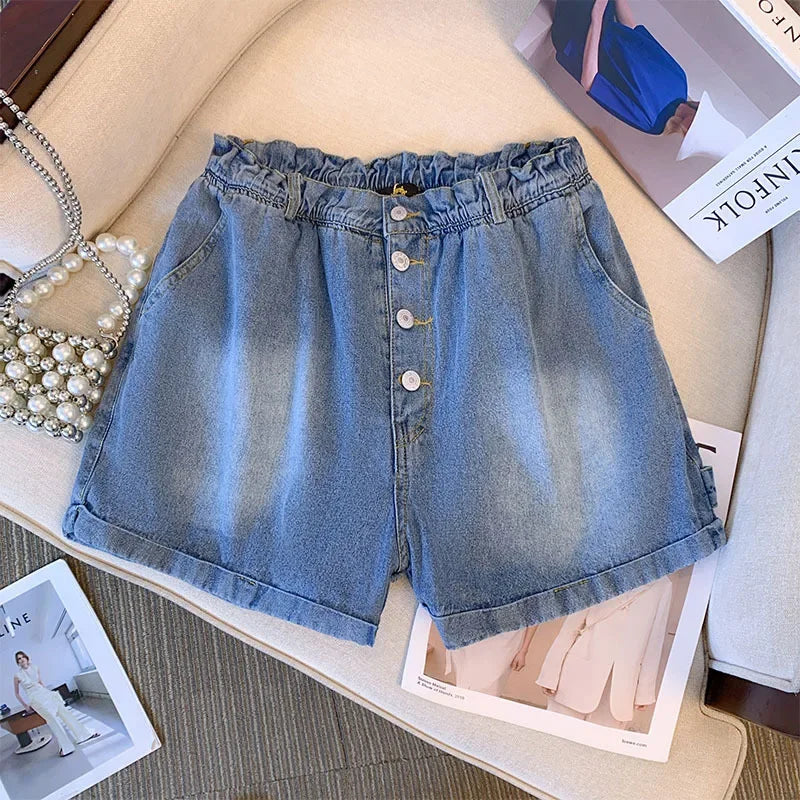 Plus Size Summer Hot Pants For Women Large Size Loose Black Blue Cotton Pocket Denim Shorts 3XL 4XL 5XL 6XL 7XL Female Clothing