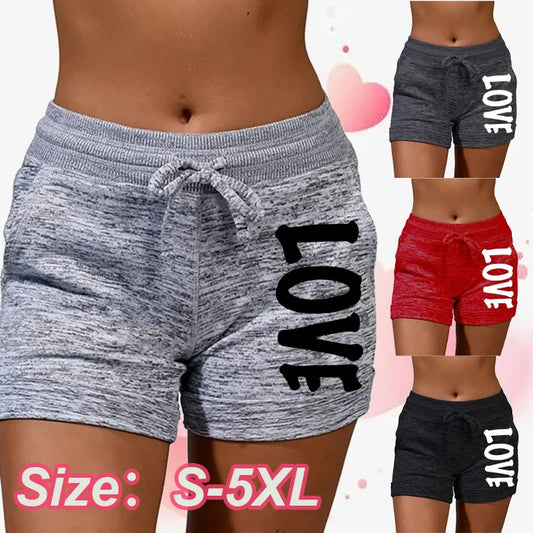 Summer Shorts women's love printed quick drying shorts YOGA SHORTS women's leisure sports fitness shorts high waist drawstring e