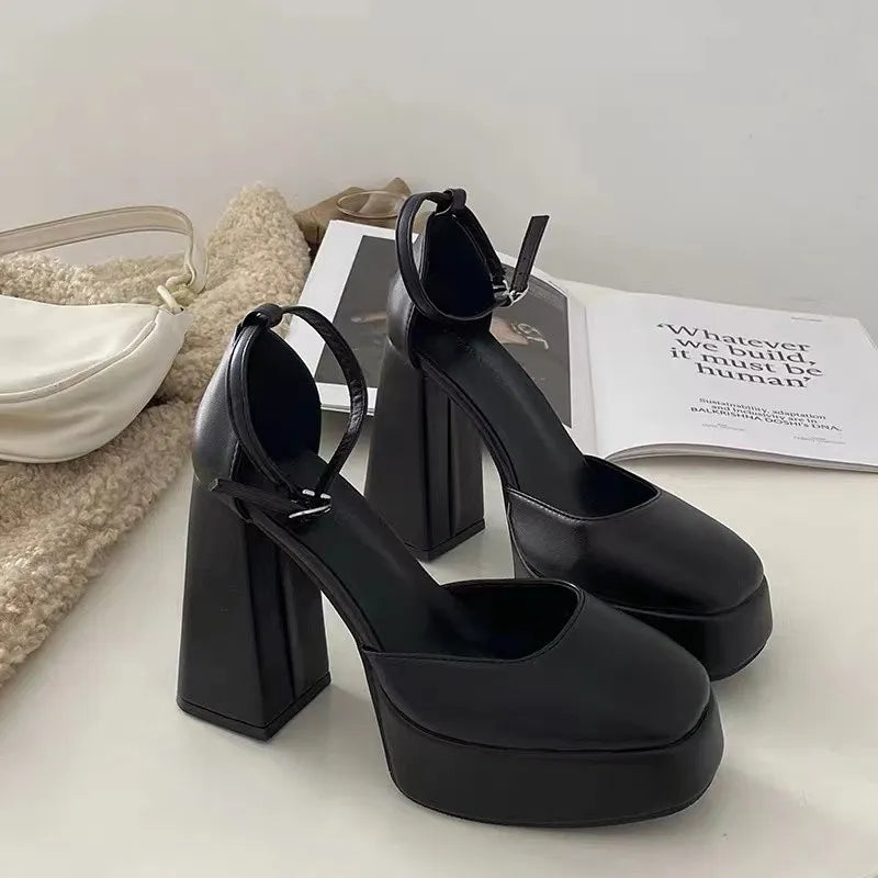 Mary Jane Shoes Women 2023 New Spring Autumn Thick Heels High Heels Waterproof Platform Hollow Luxury Brand Women's Shoes Pumps