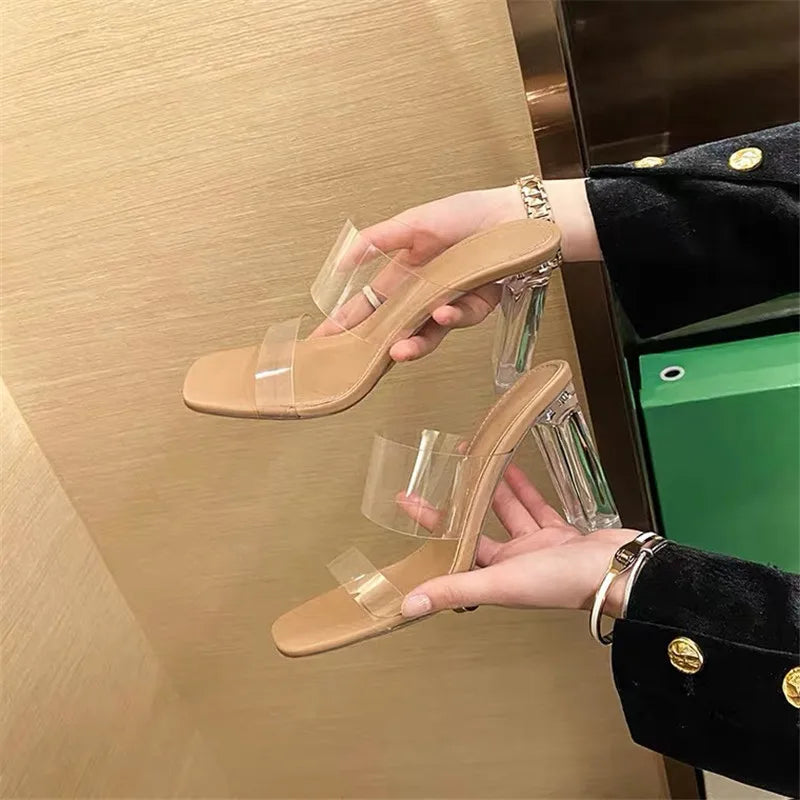 Summer Women Pumps Sandals PVC Jelly Slippers Open Toe High Heels Women Transparent Perspex Slippers Shoes Heel Clear Sandals