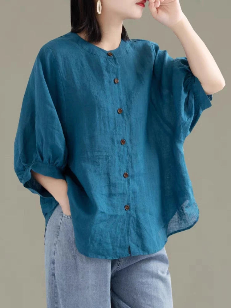 Plus Size Cotton Linen Blouses Female Long Sleeve Shirts Autumn Shirts Casual Loose Vintage Winter Tops Blouse Women's Clothing