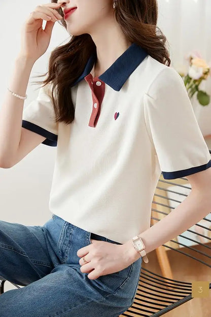 New 2024 Summer Women T Shirt Cotton Elegant Style Zipper Neck Fashion Office Lady Top Short Sleeve Polo For Women Plus Size