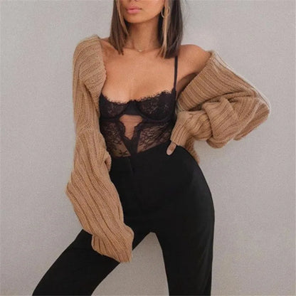 Women Hollow Out Knitted Sweater Ladies Drop Shoulder Long Sleeve Crop Top Y2k Cardigan Short Crop Sweatshirt Sweater