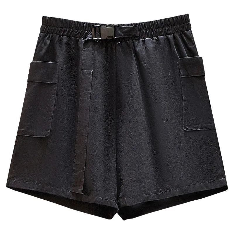 New  Ladies Summer Plus Size hot pants For Women Large Size Loose Black Gray Cotton Belt Pocket Shorts 3XL 4XL 5XL 6XL 7XL