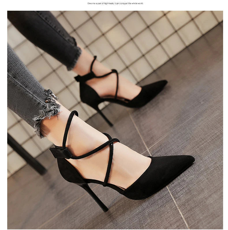 Four Seasons Women's Suede High Heels 9cm2023 New Pointed Stiletto Fashion Sexy Black Wedding Shoes Nude Bridal Shoes