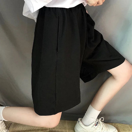 Summer Gray Shorts Women Fashion Ladies Elastic Waists Short Pants High waist Streetwear Wide-leg Oversize Simple Unisex Short