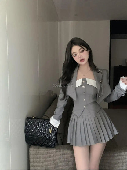 2024 japanese Jk uniform suit women's spring high waist sexy pleated skirt skirt three piece set vintage improved jk uniform set