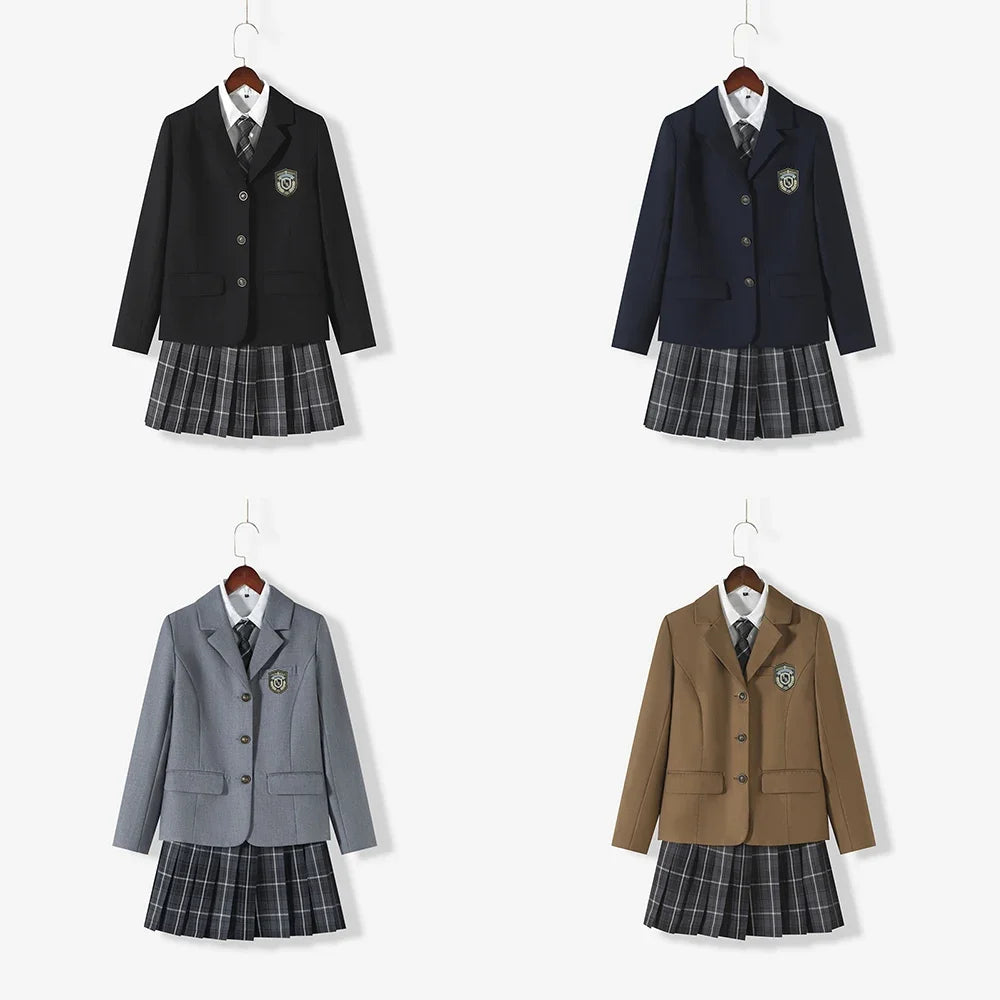 Japanese School Uniforms for Girl Autumn&Winter Multicolor Long Blazer Sets Pleated Skirt JK Sailor Tie Anime Cos Costumes Women