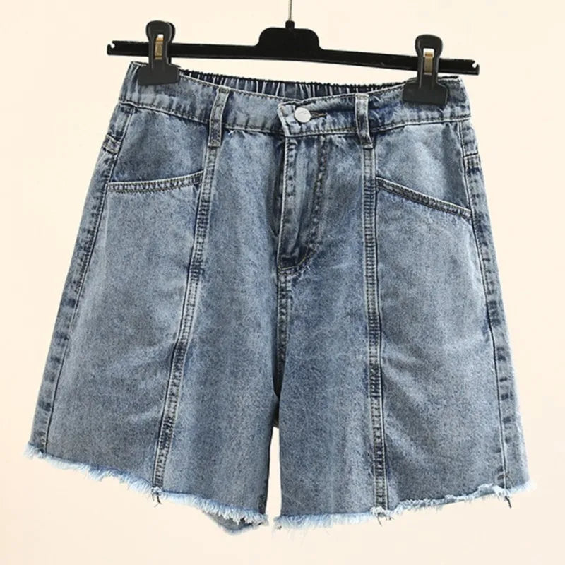 Plus Size Women Denim Shorts  Summer Fashion Straight Jeans Loose Hot Pants Oversized Curve Clothes J4-1048