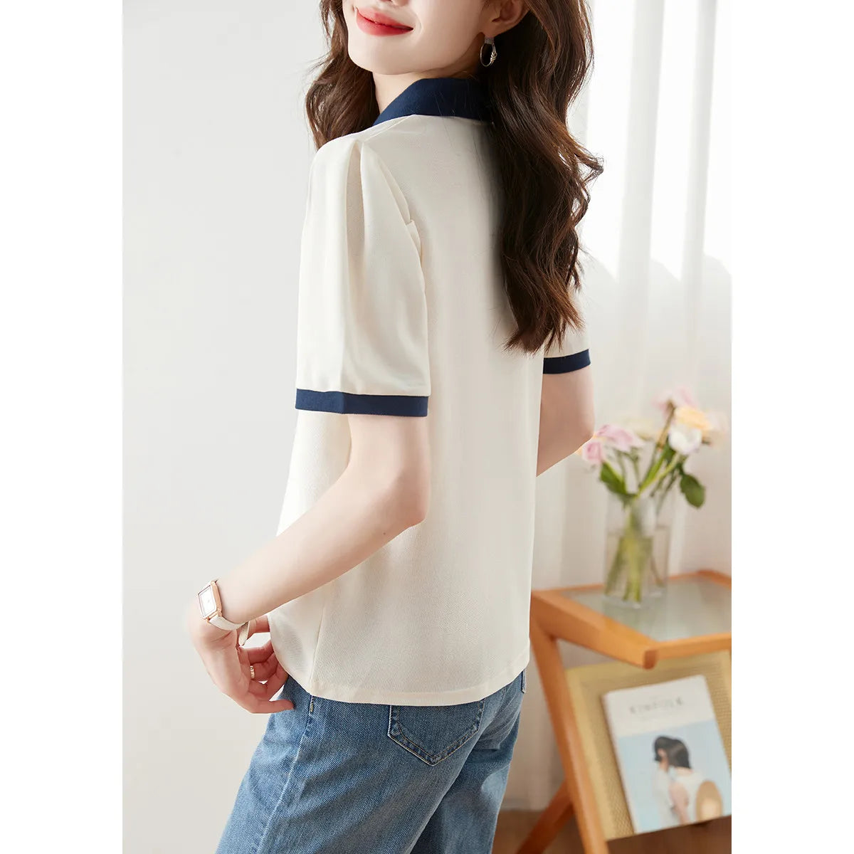 New 2024 Summer Women T Shirt Cotton Elegant Style Zipper Neck Fashion Office Lady Top Short Sleeve Polo For Women Plus Size