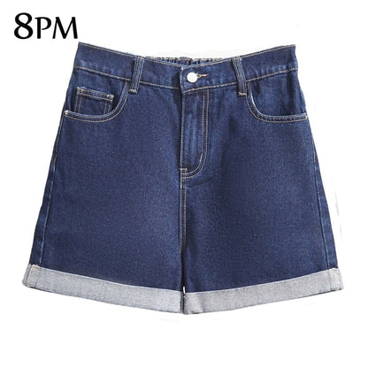 Women Plus Size Denim Shorts Modern Collection Double Rolled Cuff Denim Short Casual Bermuda Summer Shorts With Pockets ouc1520