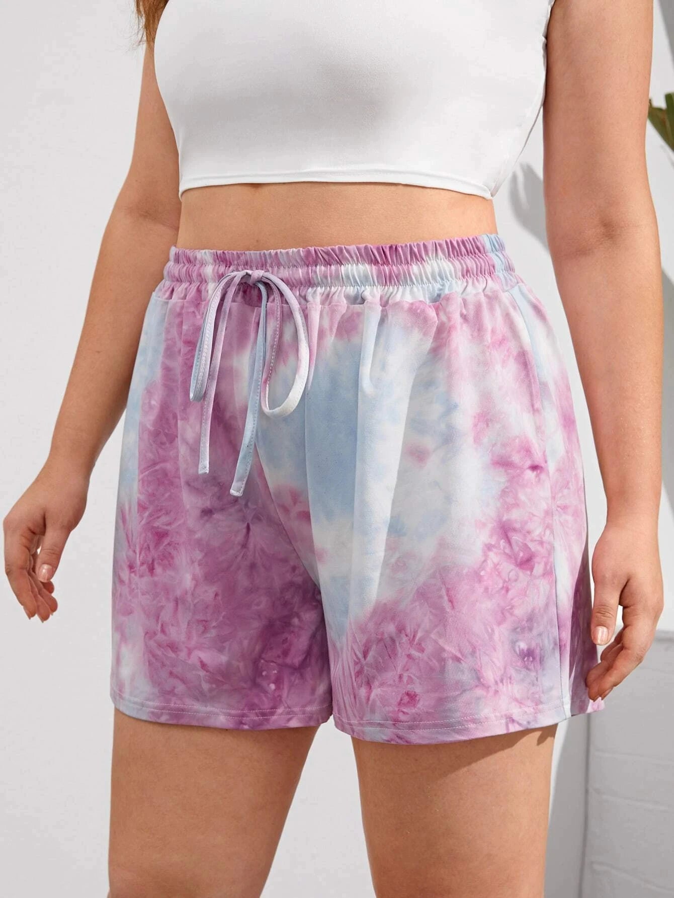 Plus Size Summer Loose Casual Shorts Women Drawstring Waist Wide Leg Tie Dye Athletic Shorts Plain Lounge Shorts Big Size 5XL