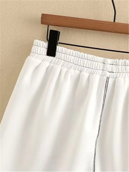 Plus Size Women's Clothing Summer Elasticated Waist Shorts Thin Casual Trousers With Contrasting Stitching Trims For fat Ladies