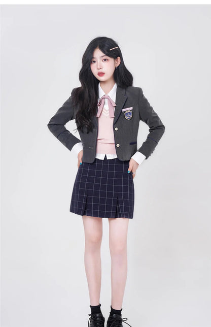 Gangnam College Style Pink Suit Korean JK Uniform Blazer Suit Girls Sheath Dress Women's Spring Autumn Blazer Hip Skirt Sets