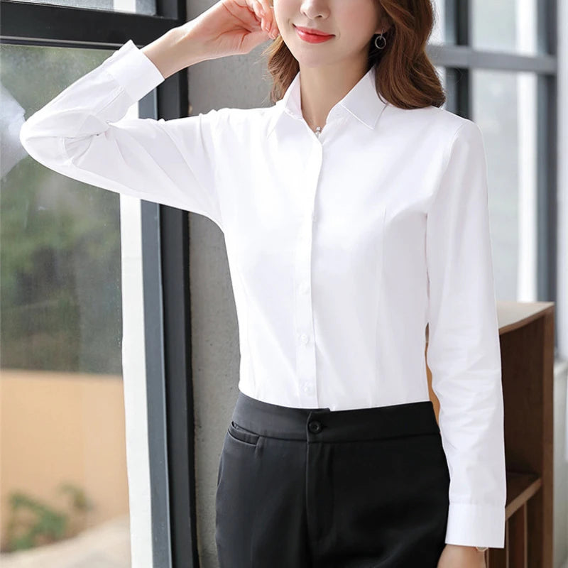 White Shirt Woman 6XL Plus Size Blouse Office Lady Pink Shirt Long Sleeve Women Shirts and Blouss Korean Fashion New Ladies Tops