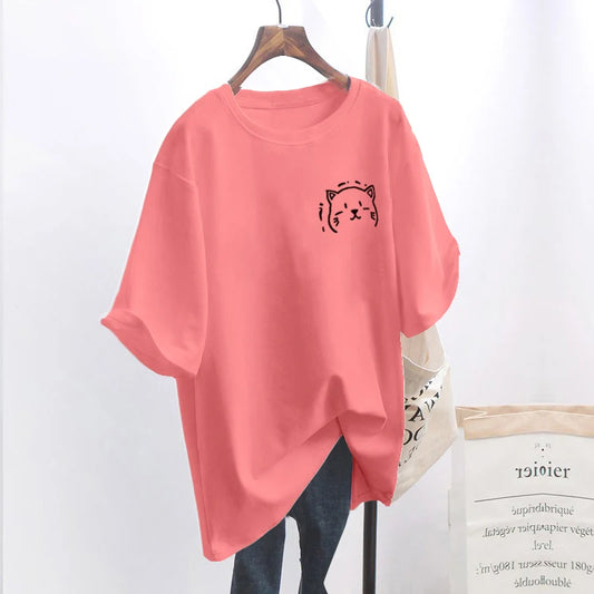 New Summer Fashion O Neck Short Sleeve Plus Size T-shirt Women Cat Graphic All-match Tees Harajuku Oversized Casual Tops