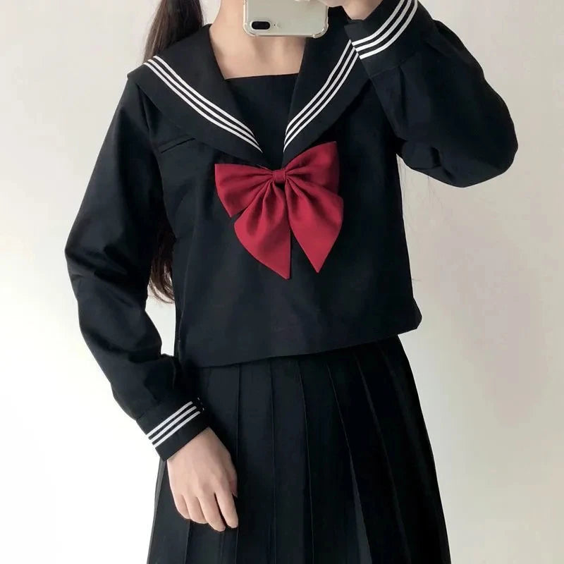 Japanese School Uniform Suit Sailor JK S-2XL Basic Cartoon Girl Navy Sailor Uniform Black sets Navy Costume Women girl costume