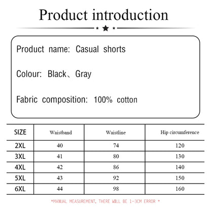 Plus-size women's summer casual shorts Black gray cotton fabric high-waisted shorts Elastic waist design belt double pockets