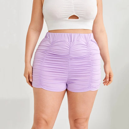 Plus Size Elastic Waist Sexy Summer Casual Ruched Shorts Women Solid Purple High Waist Skinny Biker Shorts Female Large Size 6XL