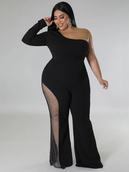 Female Jumpsuit Long Sleeve One Shoulder Elegant Woman Jumpsuit with Diamonds Pant Plus Size Jumpsuit Wholesale Dropshipping