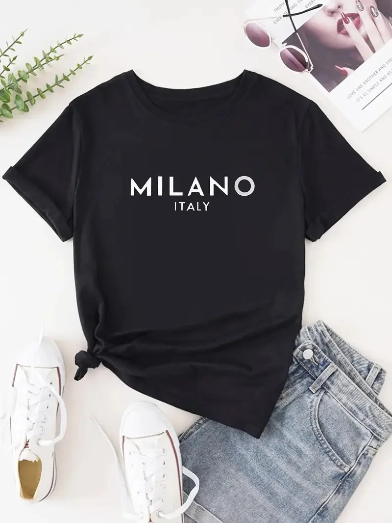 Plus Size Letter Print Crew Neck T-Shirt, Casual Short Sleeve T-Shirt For Spring & Summer, Women's Clothing, Valentine's Day