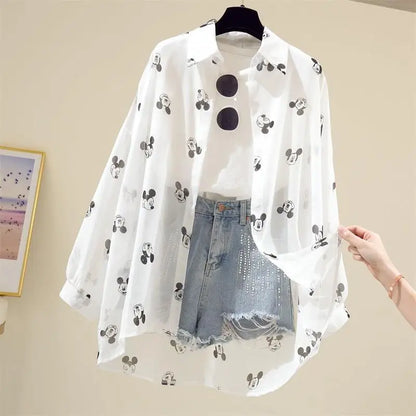 New Blouse Ladies Long Sleeve Women Shirt Beach Shirts Kawaii Cartoon Summer Disney Clothes Cover-Up Top Casual