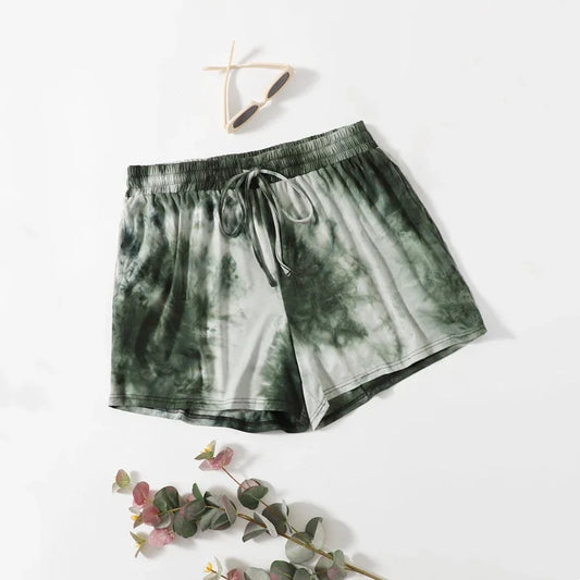 Plus Size Drawstring Waist Summer Casual Tie Dye Shorts Women Loose Wide Leg Knot Shorts Large Size Sports Shorts 6XL 7XL 8XL