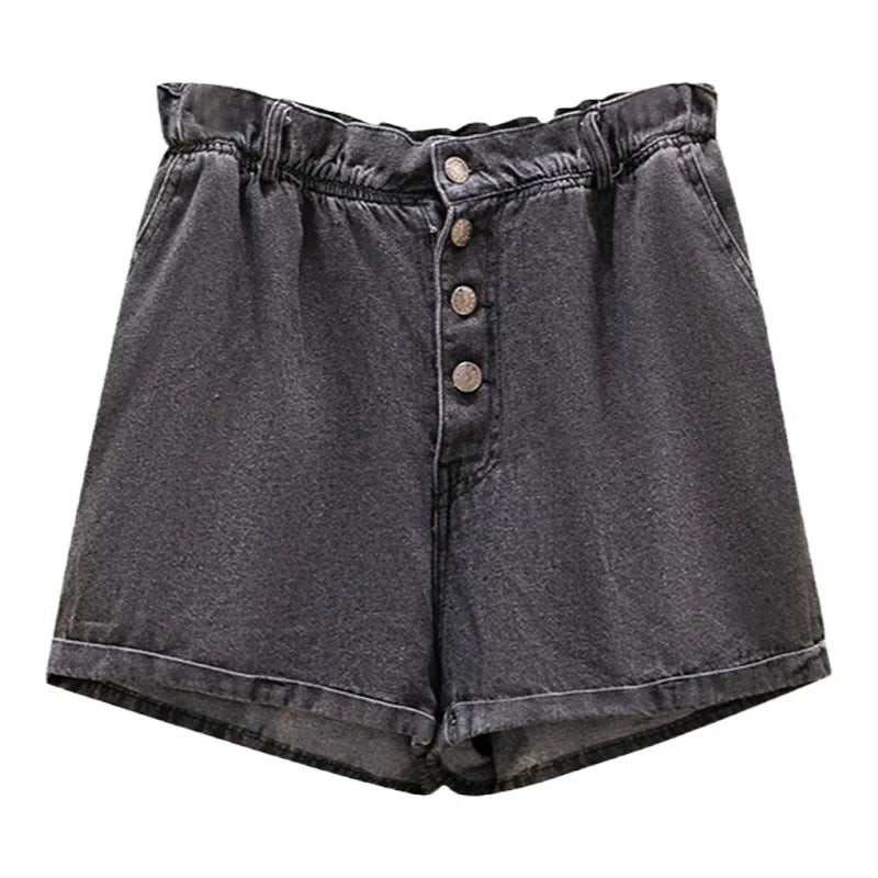 Plus Size Summer Hot Pants For Women Large Size Loose Black Blue Cotton Pocket Denim Shorts 3XL 4XL 5XL 6XL 7XL Female Clothing